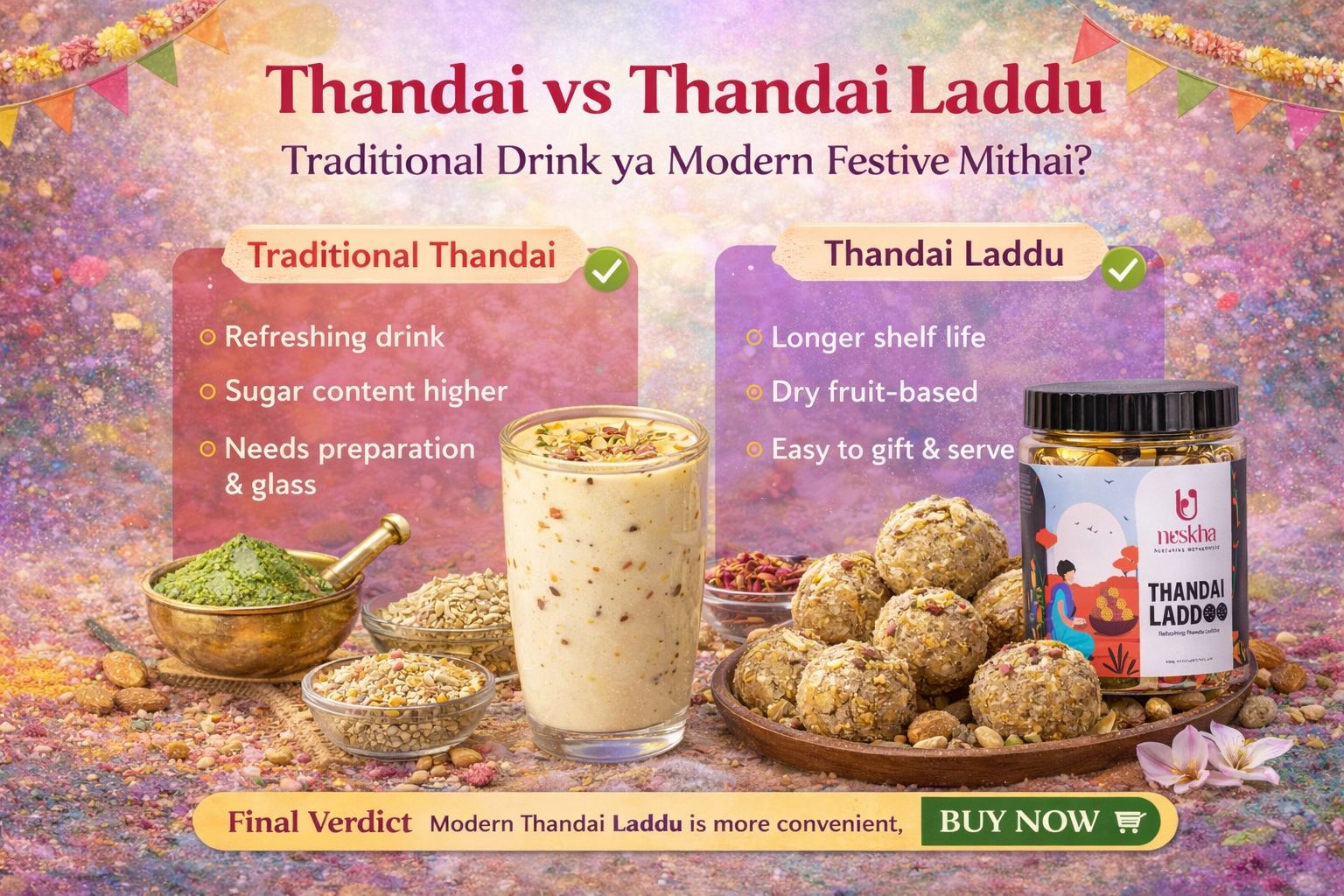 Thandai vs Thandai Laddu – Holi Ke Liye Kaunsa Better Hai?